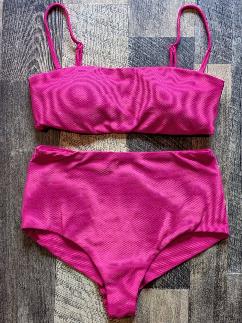 Eberjey Bikini Small Pink Textured Pique Isla High Waist